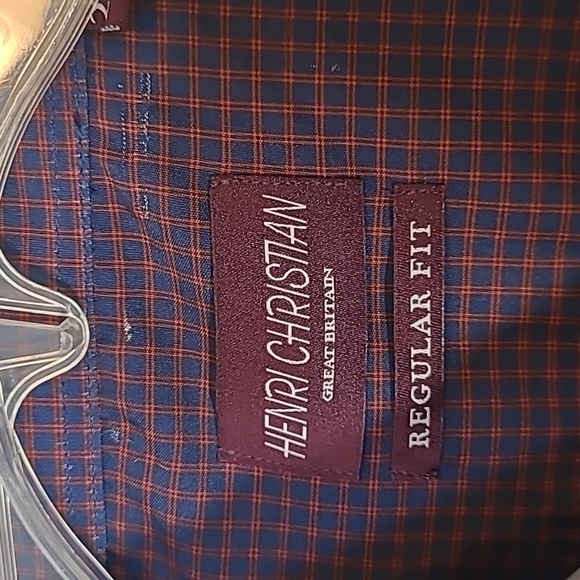 NEW Navy Red Long Sleeve Gingham Henri Christian Button Front Shirt 2XL - Picture 2 of 5